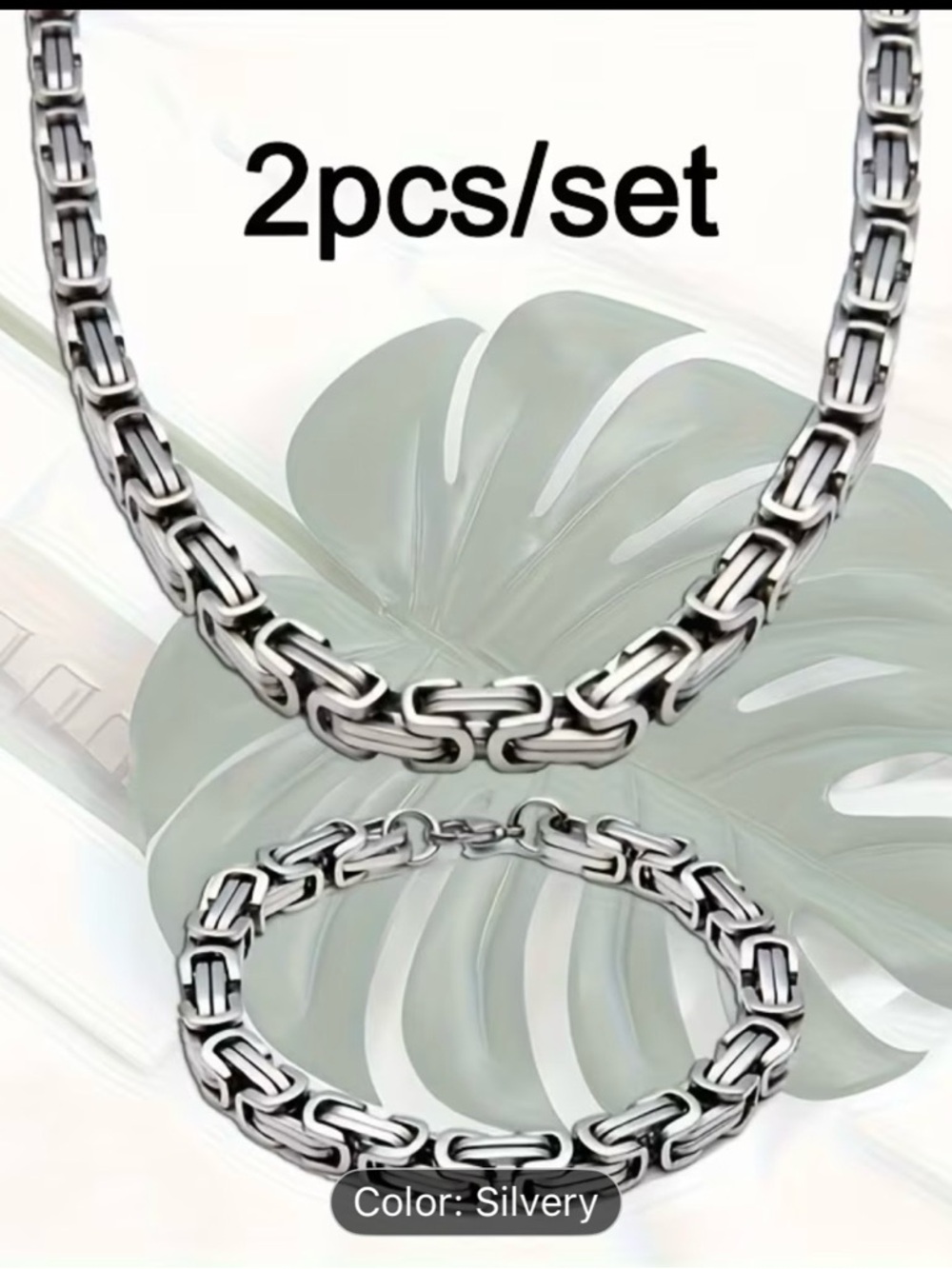 2pc Silvery Chain Necklace & Bracelet Set